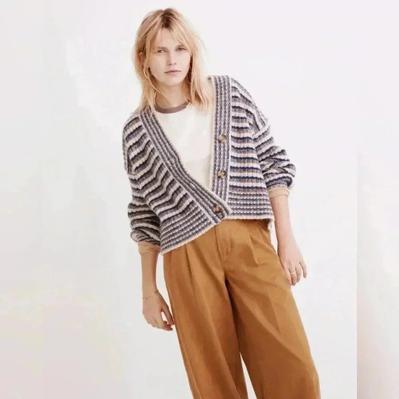 Madewell Waller Crop Cardigan Sweater in Stripe size XXS - Picture 1 of 8